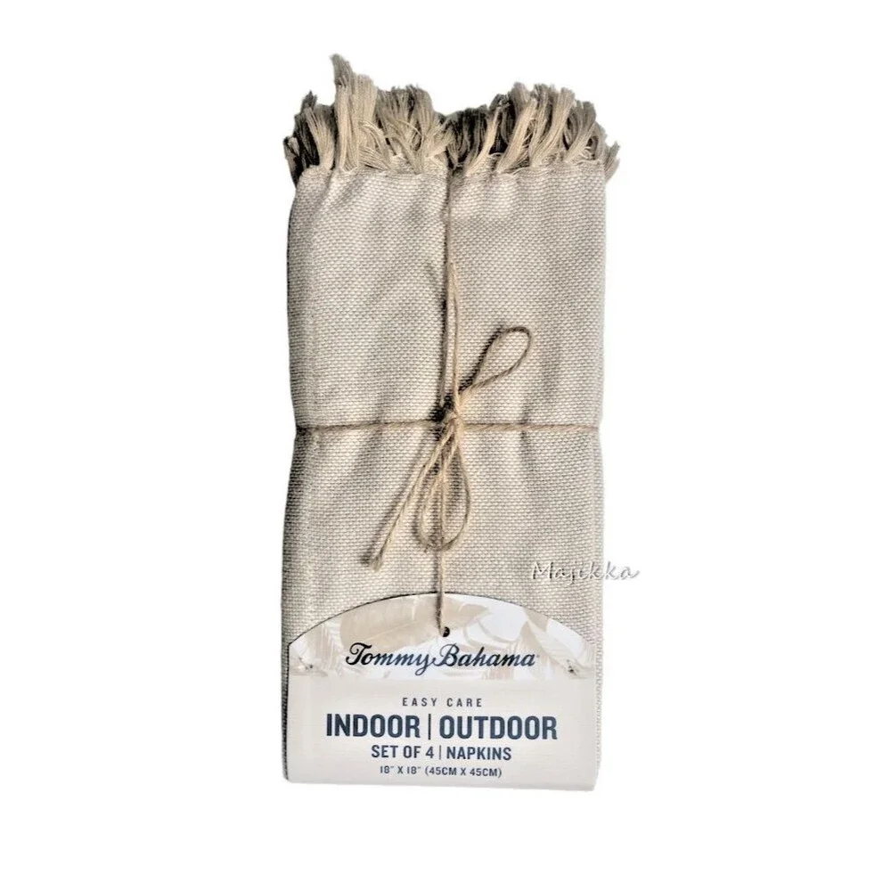 Tommy Bahama Fabric Napkins Set of 4 Beige Fringe Summer Indoor Outdoor